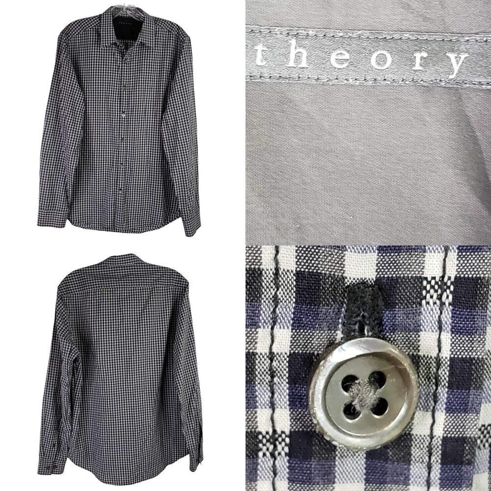 Theory Shirt Men's Medium Check Plaid Long Sleeve Button Up Zach
